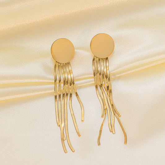 1 Pair Vintage Style Simple Style Commute Round Solid Color Polishing Tassel Titanium Steel 18K Gold Plated Drop Earrings