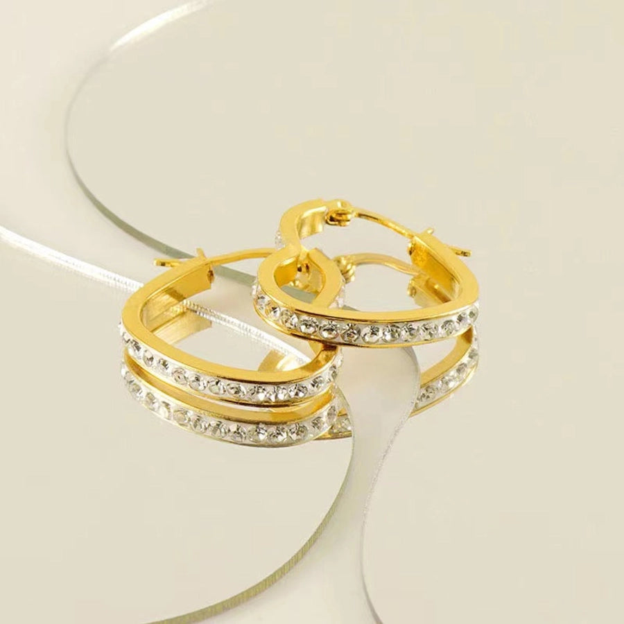 1 Pair Classic Style Heart Shape Plating Inlay Stainless Steel Rhinestones Gold Plated Earrings