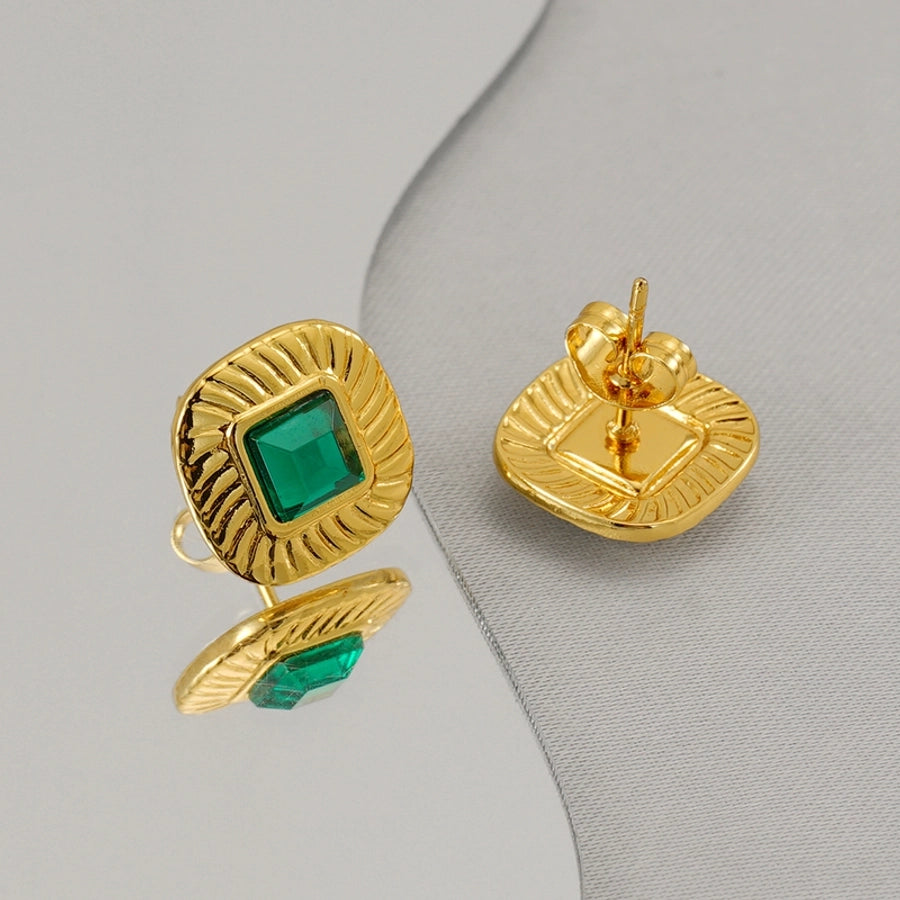 1 Pair Lady Square Polishing Inlay 304 Stainless Steel Glass 18K Gold Plated Ear Studs