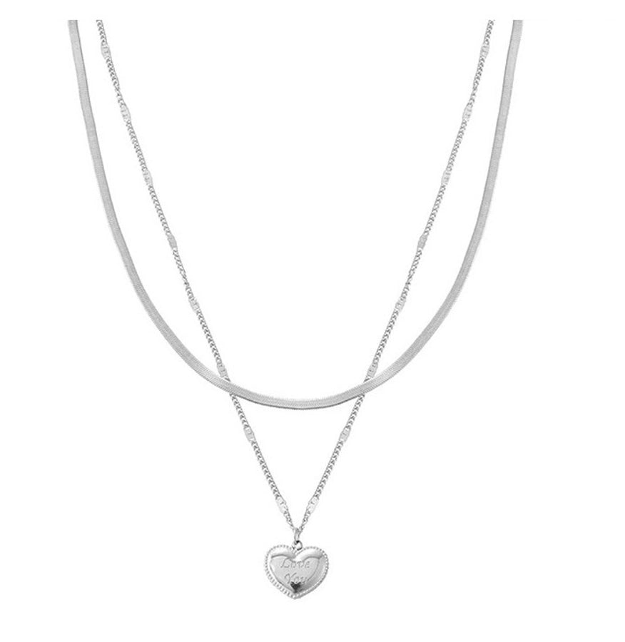 Elegant basic streetwear heart shape titanium steel plating layered necklaces