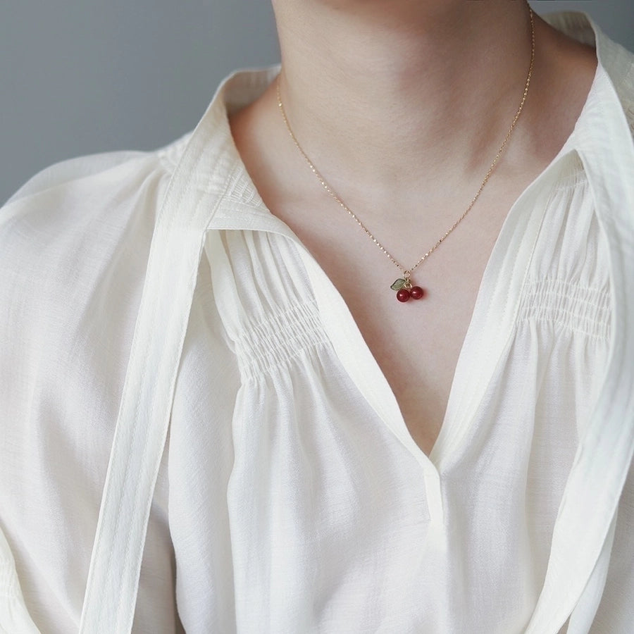 304 Stainless Steel 18K Gold Plated IG Style Sweet Plating Cherry Resin Pendant Necklace
