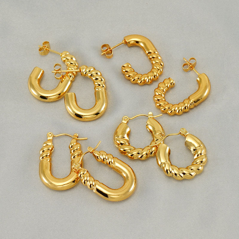 1 pair elegant square water droplets polishing plating stainless steel 18k gold plated earrings