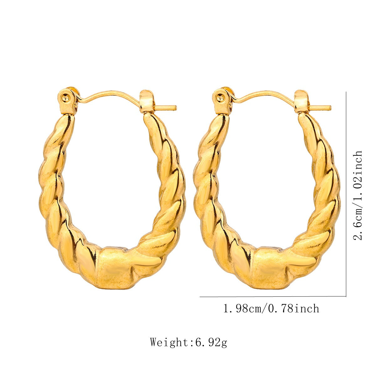 1 pair vintage style u shape geometric heart shape plating stainless steel hoop earrings
