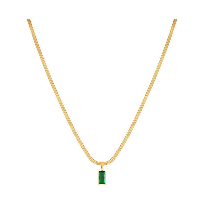 Elegant retro square titanium steel plating inlay zircon pendant necklace