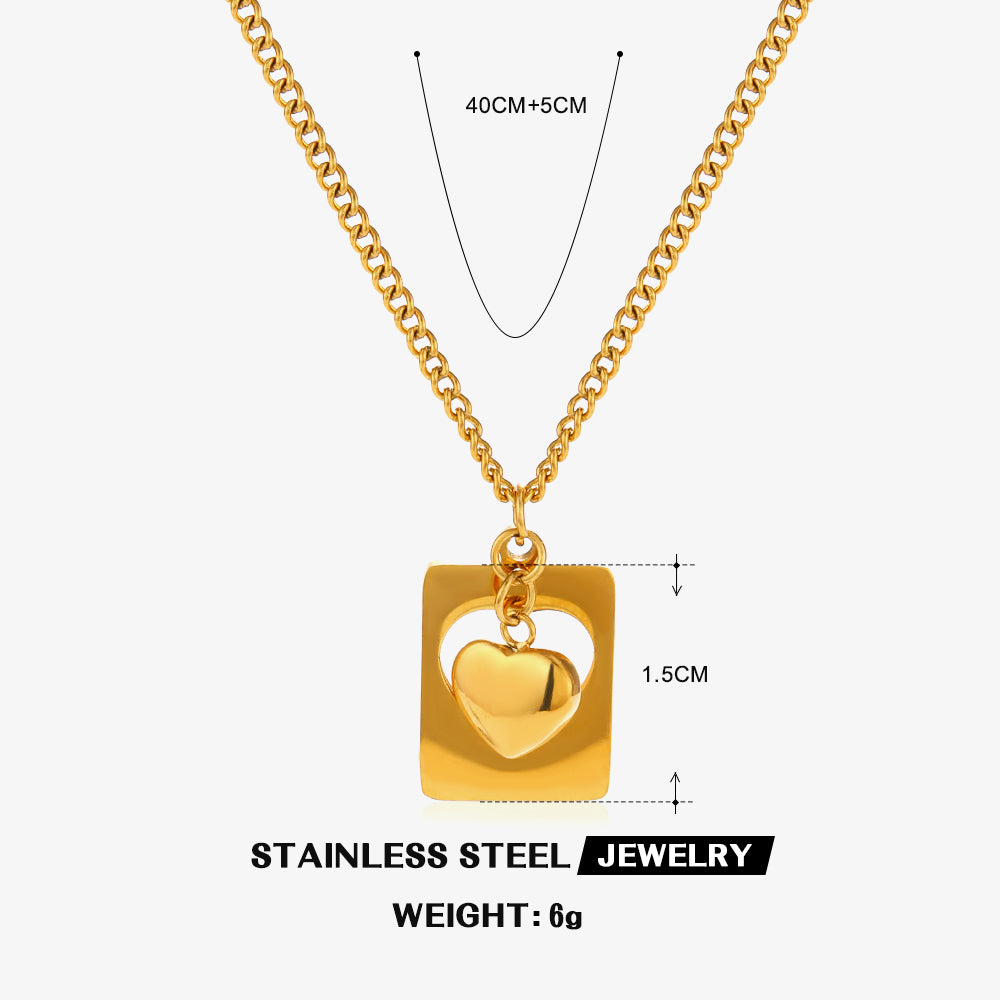 304 Stainless Steel 18K Gold Plated Basic Modern Style Classic Style Plating Heart Shape Rectangle Pendant Necklace