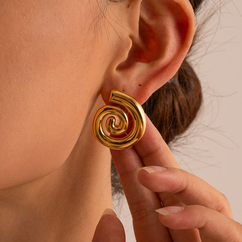 1 Pair IG Style Simple Style Solid Color Spiral Stainless Steel 18K Gold Plated Ear Studs