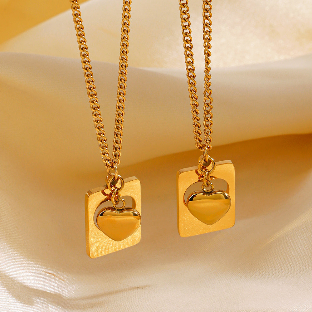 304 Stainless Steel 18K Gold Plated Basic Modern Style Classic Style Plating Heart Shape Rectangle Pendant Necklace