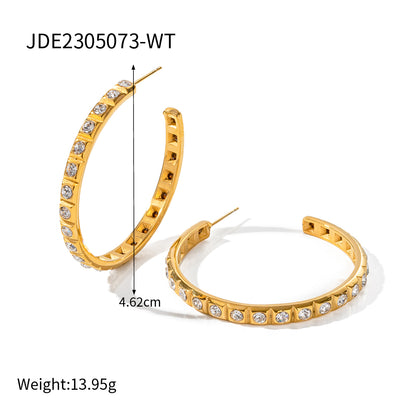 1 pair ig style casual c shape plating inlay stainless steel zircon 18k gold plated ear studs