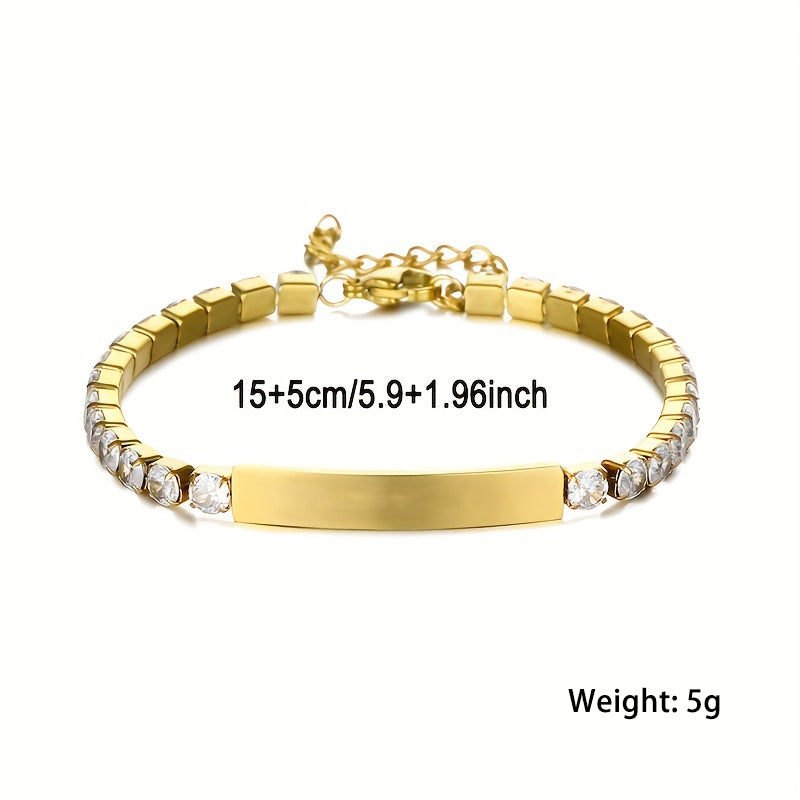 Simple style shiny solid color rectangle stainless steel plating inlay zircon 18k gold plated bracelets