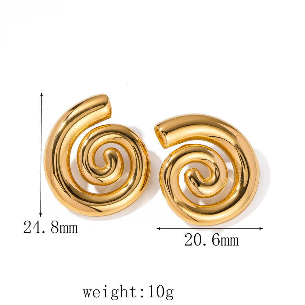 1 Pair IG Style Simple Style Solid Color Spiral Stainless Steel 18K Gold Plated Ear Studs