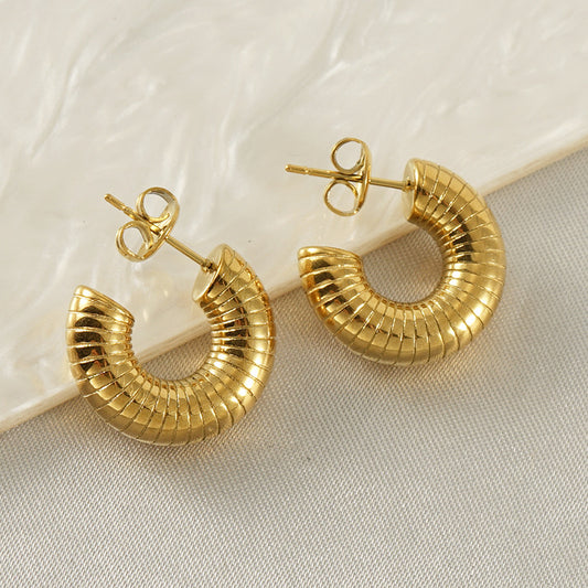 1 pair ig style classic style c shape stainless steel 14k gold plated ear studs