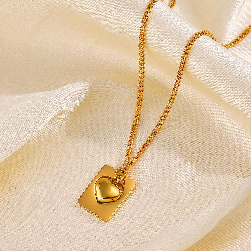 304 Stainless Steel 18K Gold Plated Basic Modern Style Classic Style Plating Heart Shape Rectangle Pendant Necklace