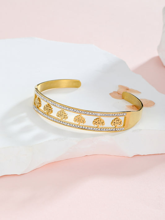 Simple style classic style solid color stainless steel plating inlay zircon 18k gold plated bangle