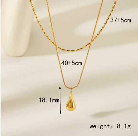 304 Stainless Steel 18K Gold Plated Vintage Style Exaggerated Formal Water Droplets Pendant Necklace