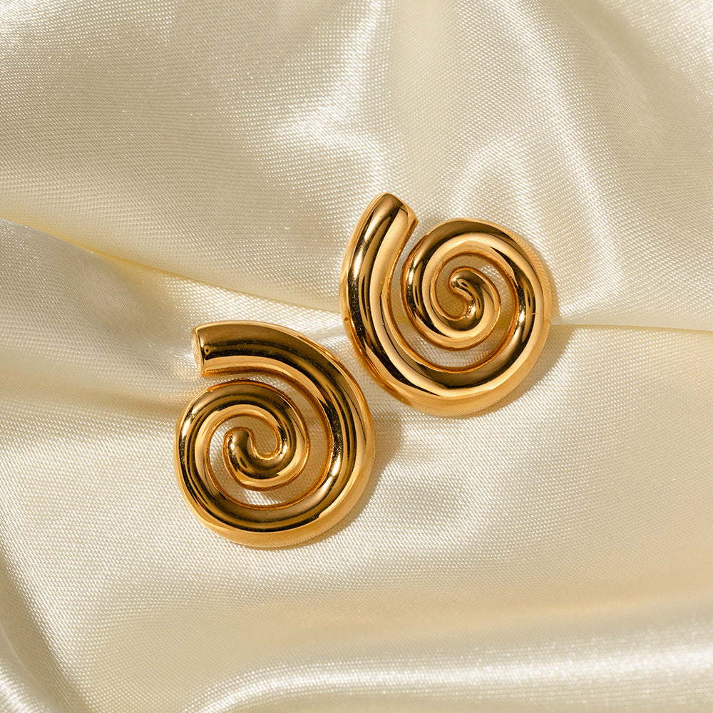 1 Pair IG Style Simple Style Solid Color Spiral Stainless Steel 18K Gold Plated Ear Studs