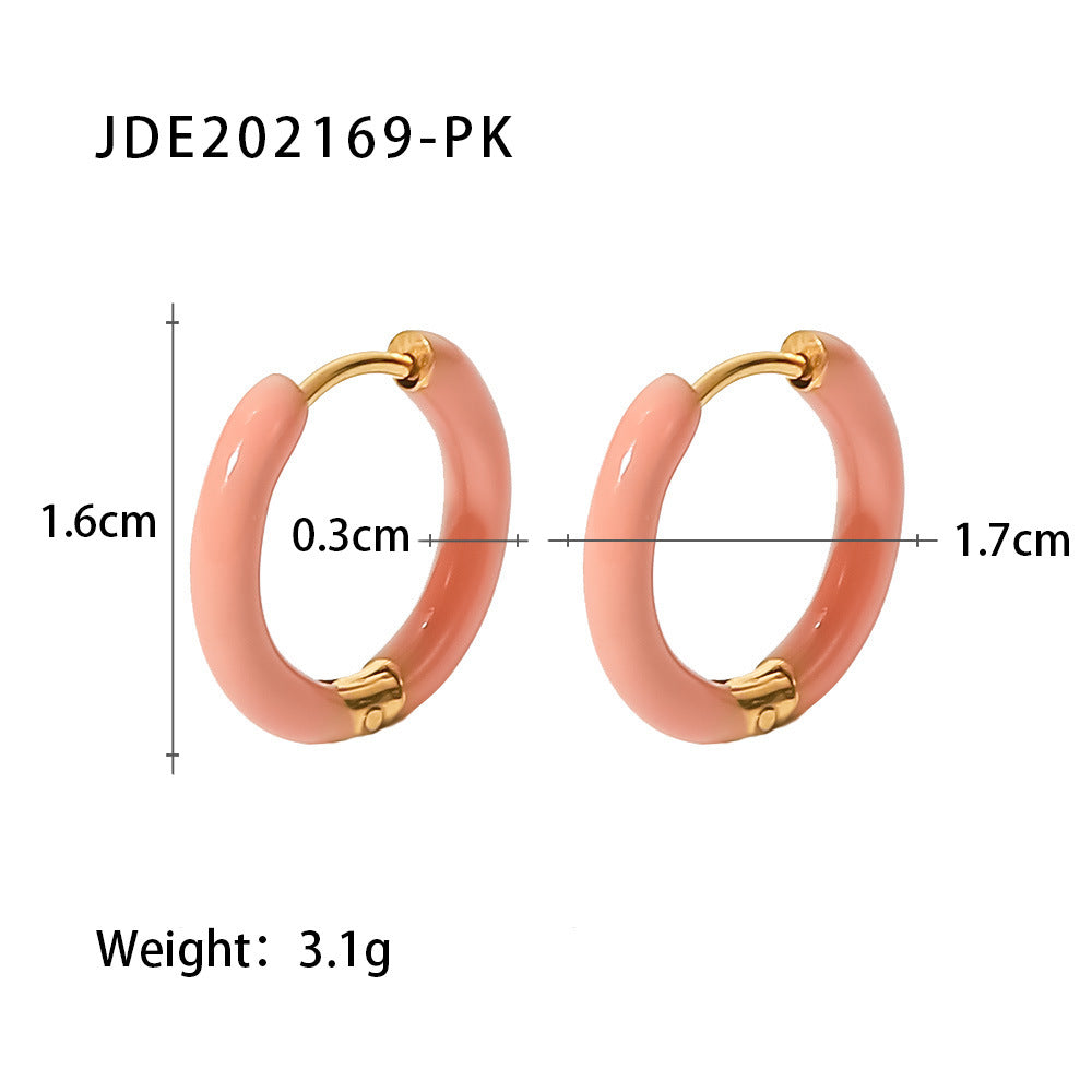 Fashion solid color stainless steel earrings enamel gold plated stainless steel earrings