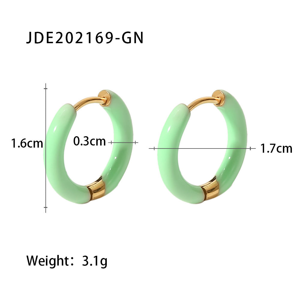 Fashion solid color stainless steel earrings enamel gold plated stainless steel earrings