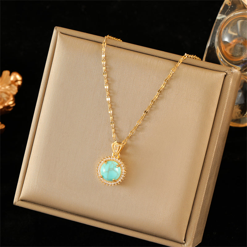 Stainless Steel Copper 18K Gold Plated Simple Style Plating Inlay Water Droplets Turquoise Zircon Pendant Necklace