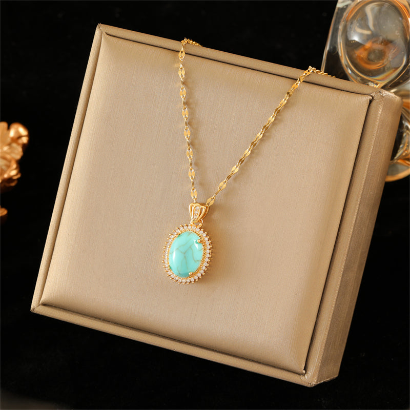 Stainless Steel Copper 18K Gold Plated Simple Style Plating Inlay Water Droplets Turquoise Zircon Pendant Necklace