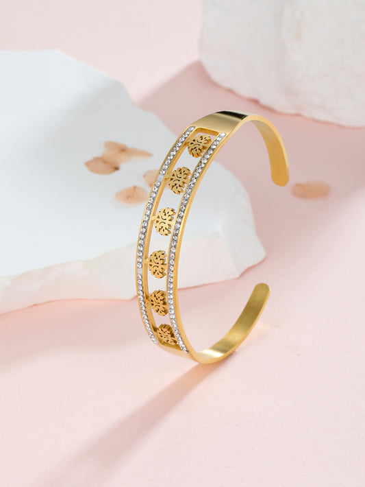 Simple style classic style solid color stainless steel plating inlay zircon 18k gold plated bangle