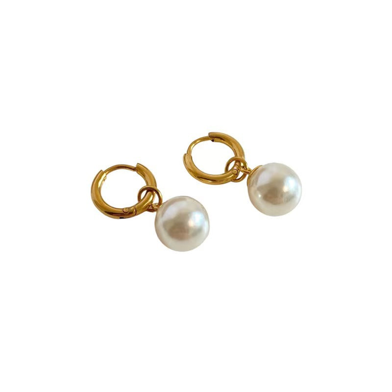 Retro pearl titanium steel plating drop earrings 1 pair