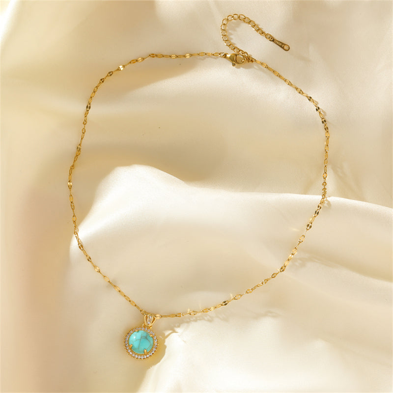 Stainless Steel Copper 18K Gold Plated Simple Style Plating Inlay Water Droplets Turquoise Zircon Pendant Necklace