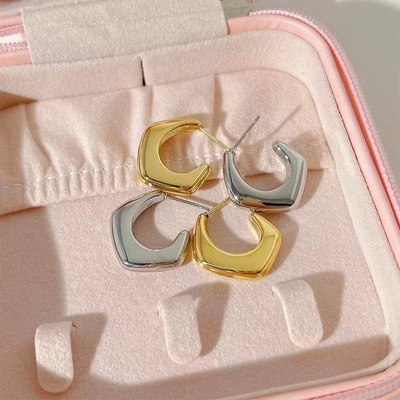 1 pair simple style classic style c shape irregular plating stainless steel ear studs