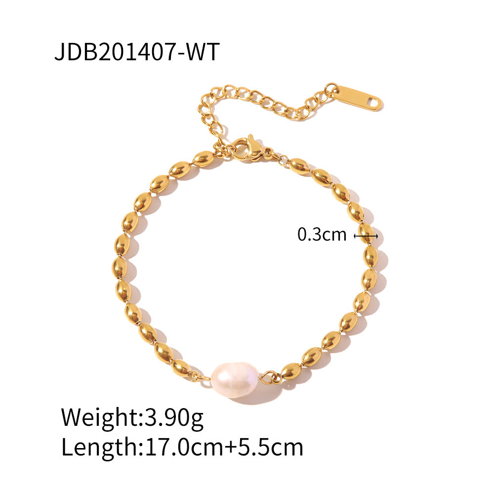 Fashion geometric stainless steel plating pearl necklace