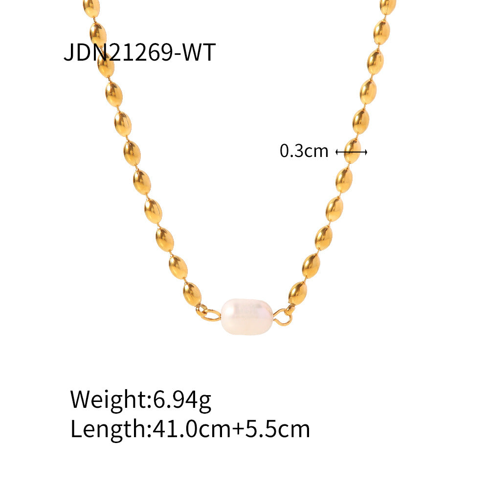 Fashion geometric stainless steel plating pearl necklace