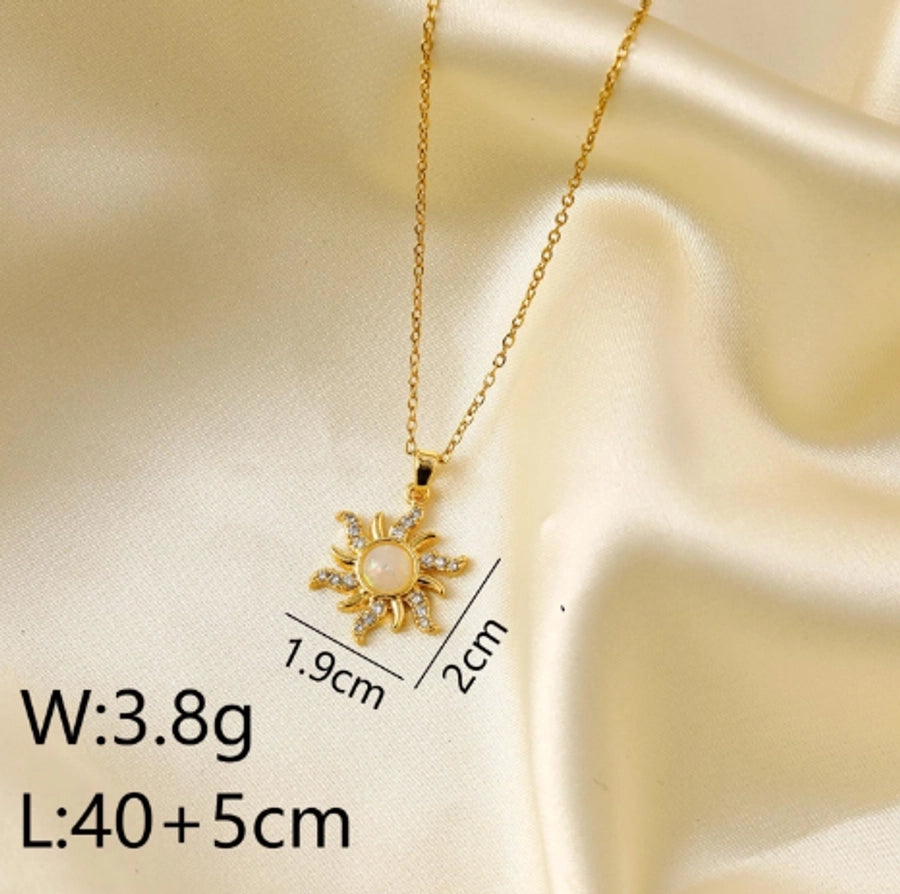 Jewelry Simple Style Classic Style Commute Sun Titanium Steel Resin Zircon 18K Gold Plated Inlay Pendant Necklace