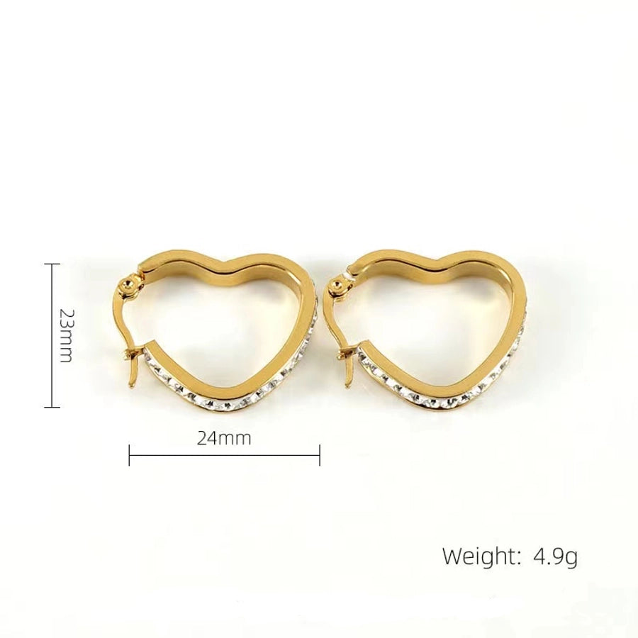 1 Pair Classic Style Heart Shape Plating Inlay Stainless Steel Rhinestones Gold Plated Earrings