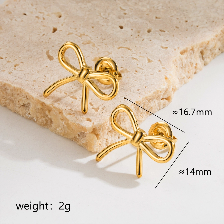 1 pair elegant simple style classic style bow knot plating stainless steel 18k gold plated ear studs