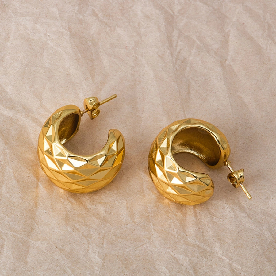 1 Pair Casual Simple Style C Shape Solid Color 304 Stainless Steel 18K Gold Plated Ear Studs