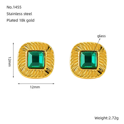 1 Pair Lady Square Polishing Inlay 304 Stainless Steel Glass 18K Gold Plated Ear Studs