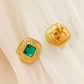 1 Pair Lady Square Polishing Inlay 304 Stainless Steel Glass 18K Gold Plated Ear Studs