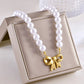 Sweet Simple Style Heart Shape Bow Knot Pearl Zircon Imitation Pearl Titanium Steel  Necklace