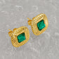 1 Pair Lady Square Polishing Inlay 304 Stainless Steel Glass 18K Gold Plated Ear Studs