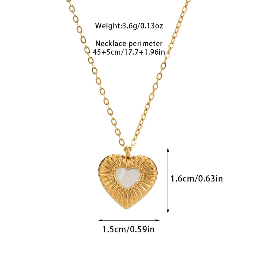 Jewelry Basic Modern Style Classic Style Heart Shape Titanium Steel Shell Fritillary 18K Gold Plated Plating Inlay Pendant Necklace