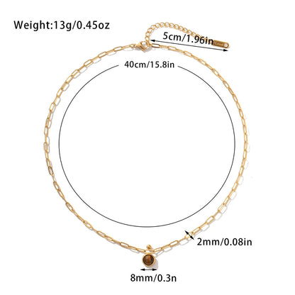 Jewelry Basic Commute Round 304 Stainless Steel Natural Stone 18K Gold Plated Inlay Pendant Necklace