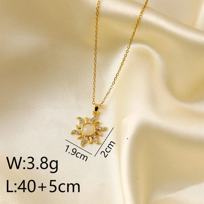 Jewelry Simple Style Classic Style Commute Sun Titanium Steel Resin Zircon 18K Gold Plated Inlay Pendant Necklace