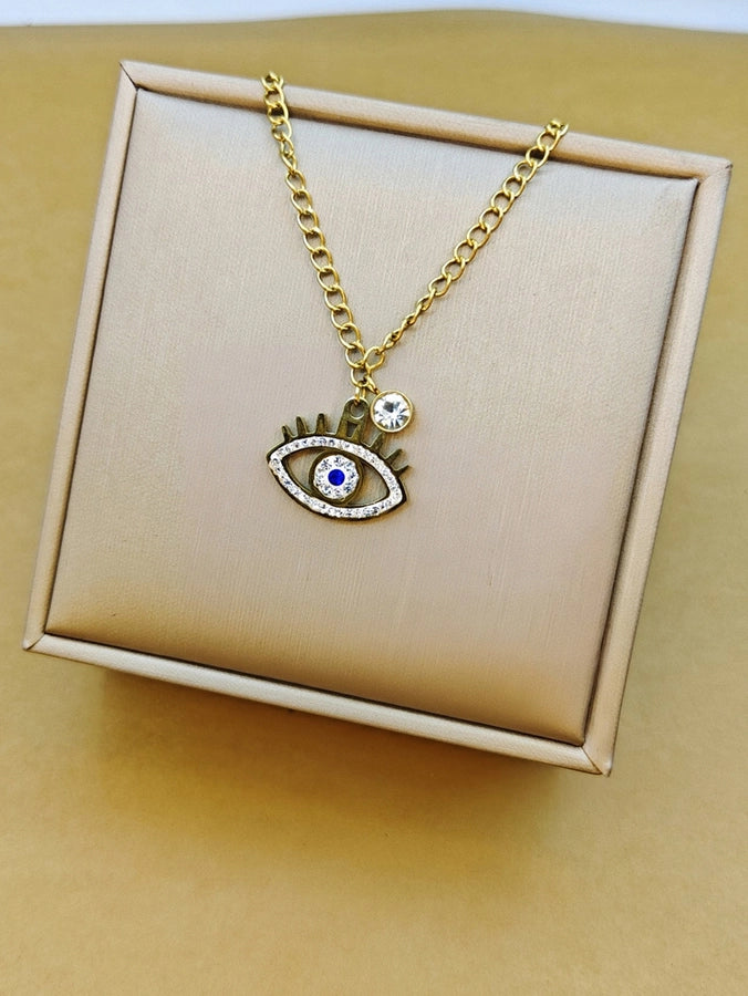 Jewelry Simple Style Classic Style Eye Stainless Steel Rhinestones Inlay Pendant Necklace