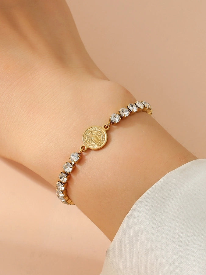 Elegant Four Leaf Clover Round Moon 304 Stainless Steel 18K Gold Plated Bangle In Bulk