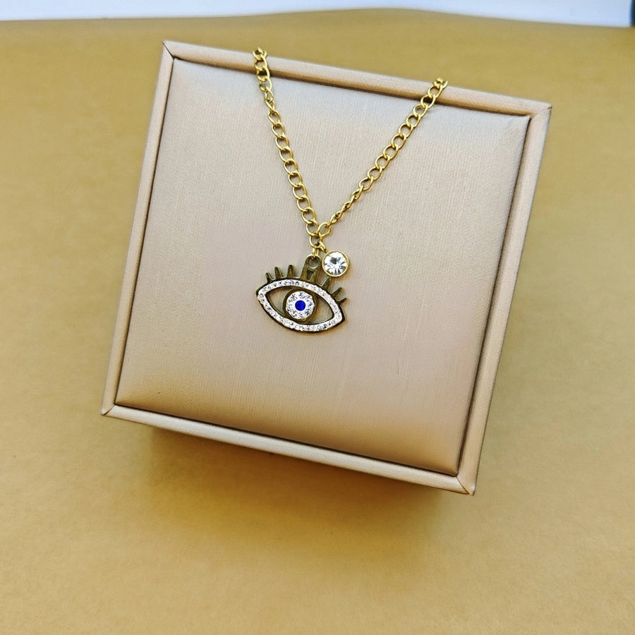 Jewelry Simple Style Classic Style Eye Stainless Steel Rhinestones Inlay Pendant Necklace