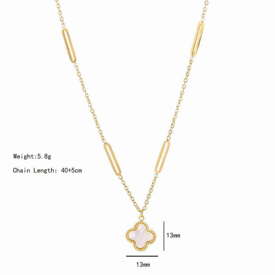 304 Stainless Steel 18K Gold Plated Elegant Plating Inlay Four Leaf Clover Acrylic Pendant Necklace