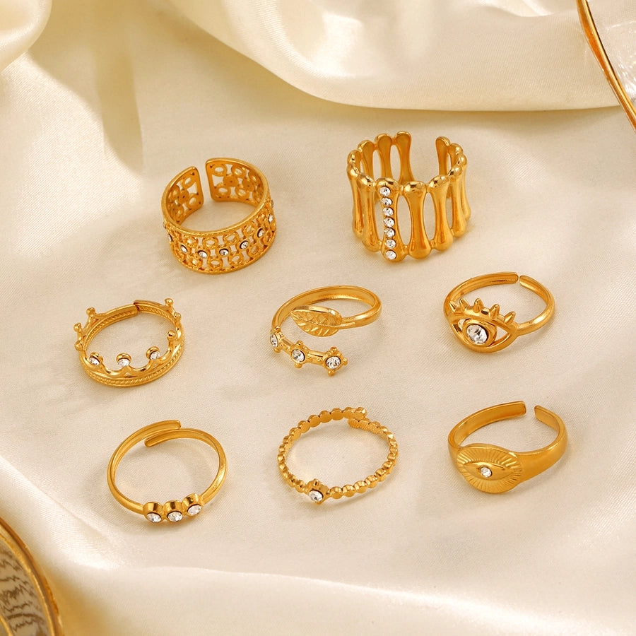 Jewelry Simple Style Classic Style Round Eye 304 Stainless Steel Rhinestones 18K Gold Plated Plating Inlay Rings