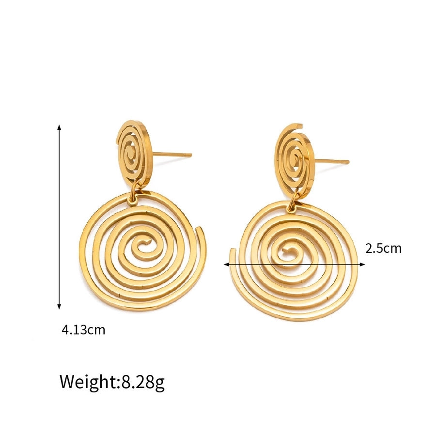 1 Pair Retro Classic Style Round Solid Color Thread Plating 304 Stainless Steel Drop Earrings