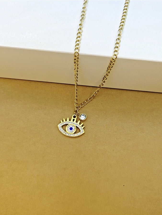 Jewelry Simple Style Classic Style Eye Stainless Steel Rhinestones Inlay Pendant Necklace