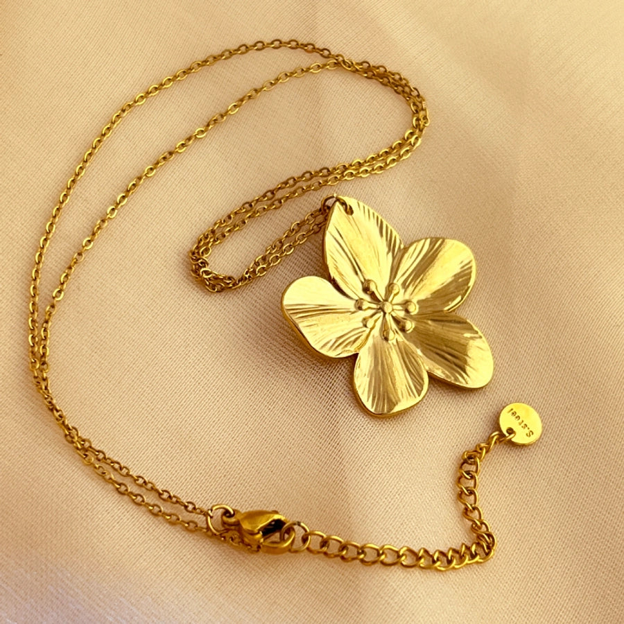 304 Stainless Steel 18K Gold Plated Elegant Lady Streetwear Flower Pendant Necklace