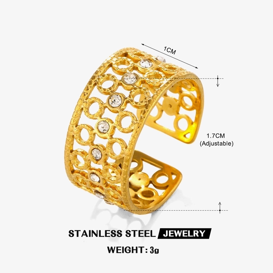 Jewelry Simple Style Classic Style Round Eye 304 Stainless Steel Rhinestones 18K Gold Plated Plating Inlay Rings