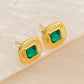 1 Pair Lady Square Polishing Inlay 304 Stainless Steel Glass 18K Gold Plated Ear Studs